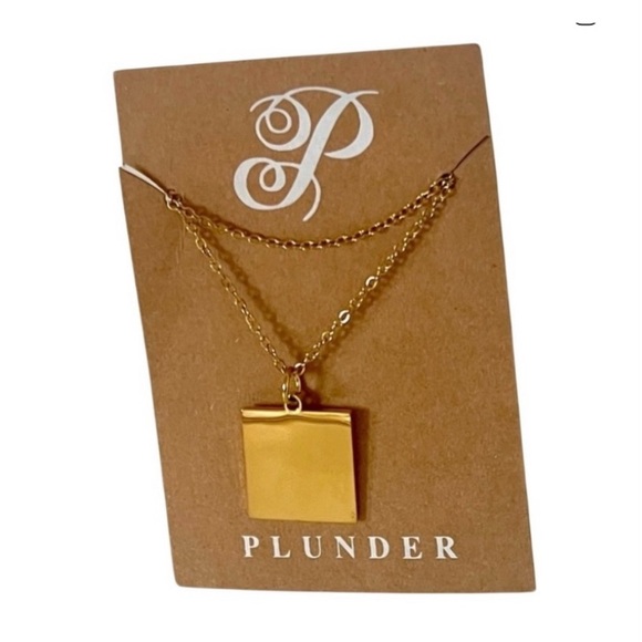Plunder Jewelry - Plunder Gold Double-Layer Necklace with Square Pendant
